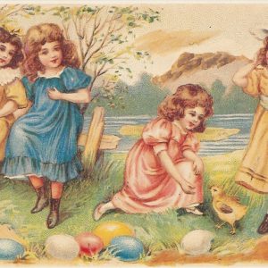 Деца с великденски яйца.Мотив около 1900г