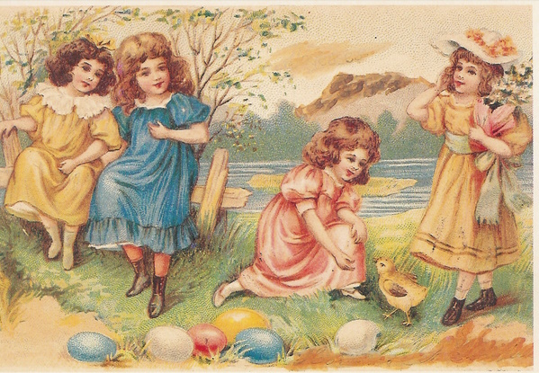 Деца с великденски яйца.Мотив около 1900г